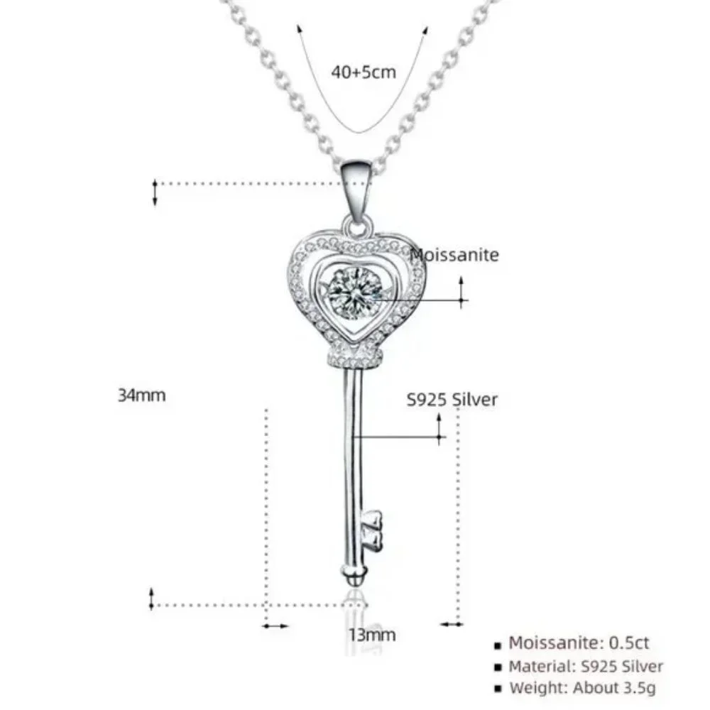 Certified 1/2ct. t.w. Moissanite Diamond Dancing Key Necklace NEW